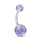 14g Grade 23 Titanium Blue Ultra Glitter Acrylic Double Ball Belly Button Ring