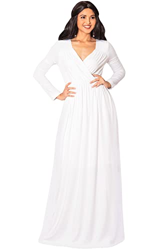 KOH KOH Plus Size Womens Long Sleeve Sleeves Empire Waist Floor-Length Cocktail Elegant Evening Fall Modest Winter Formal Abaya Cute Gown Gowns Maxi Dress Dresses, White XL 14-16