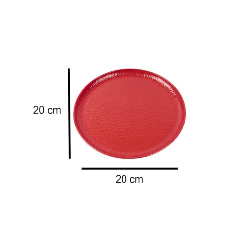 Image of MARKET 99 Melamine Small Plates Set of 6 Red Hammered Design | Round Quarter Plates for Kitchen Dining Tableware | Lightweight Durable Side Plates for Breakfast Lunch Dinner, Party, & Serving
