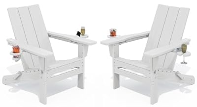 SERWALL Modern Folding Adirondack Chair Set of 2, All Weather Resistant Outdoor Adirondack Chairs, HDPE Adirondack Chairs for Patio Lawn Garden, White
