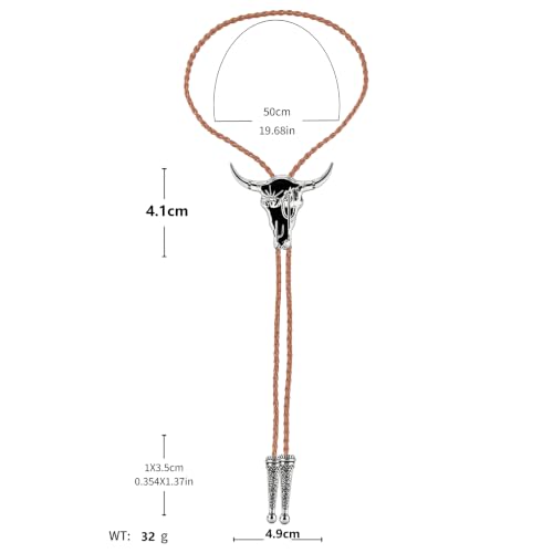 Image of GelConnie Cowboy Ties for Men Black Longhorn Cactus Western Bolo Tie Cord | Black Longhorn Cactus Bolo Tie with Enamel Accent, Adjustable Faux Leather Cord for Western Ties for Men and Cowboy Outfit