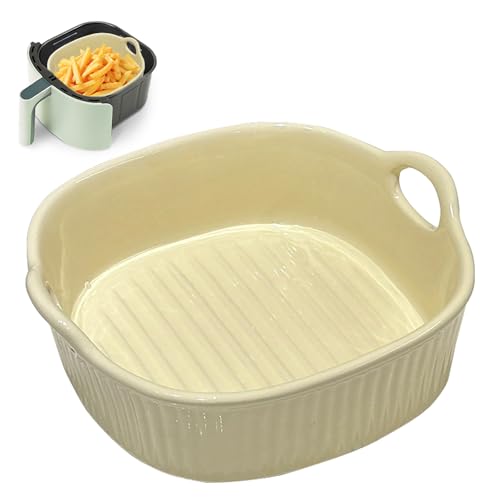 Cazuela de cerámica de 650 ml, moldes cuadrados para horno de 7 pulgadas, moldes de cerámica con asas para lasaña, carne, verduras, para freidora de aire caliente, horno, microondas (amarillo)