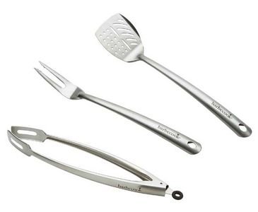 Grill Besteck Set, 3-teilig, mit Gabel + Wender + Zange, aus Edelstahl, Länge 44cm