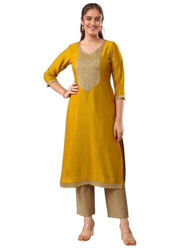 Image of Yoke Design Silk Straight Kurta Suit