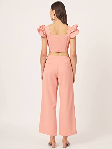Image of BEATNIK Women Casual Solid Square Neck Crop Coords Set