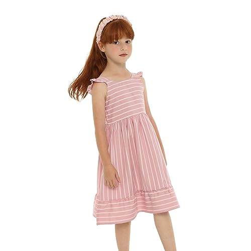 LittleSpring Girls Dresses Summer Casual Fashion Striped Spaghetti Strap Sun Dress for Kids4