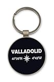 Lauthings Coordinates Valladolid - Llavero de acero con diseño de círculo de cristal negro, personalizado