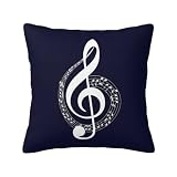 Myshe Square Musical Notes White On Navy Blue Throw Pillow Cover Decorative Cushion Cover Perfect Decor Gift for Families Friends Home Office Sofa Car Couch 18x18