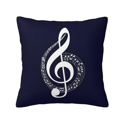 Image of Myshe Square Musical Notes White On Navy Blue Throw Pillow Cover Decorative Cushion Cover Perfect Decor Gift for Families Friends Home Office Sofa Car Couch 18x18
