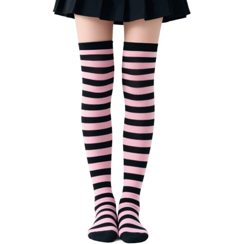 Image of AQOKKA Extra Long Thigh High Socks for Women Striped Long Stockings