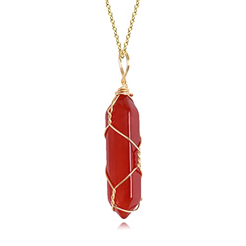 Long Tiantian 6Pcs Healing Crystal Necklaces For Women Rose Quartz Pendant Necklace Red Carnelian Necklace For Teen Girls Wire Wrap Amethyst Gemstone Necklace (8) #TOP8
