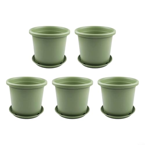 Oniissy Lot de 5 grands pots de fleurs en résine avec plateau de drainage et système de maille pour décoration de jardin, plantes de balcon, roses et hortensias (24,5 x 21,5 cm)