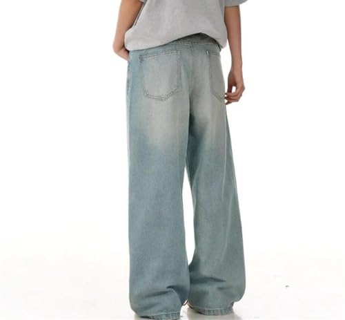 Men Wide Leg Jeans Solid Color Washed Vintage Denim Pants Loose Fit Straight Casual Summer Trousers3