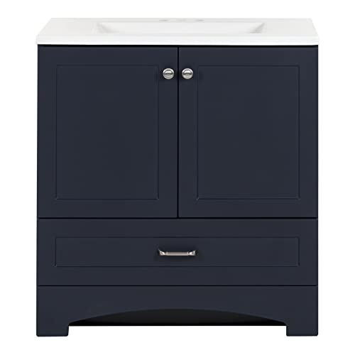 Spring Mill Cabinets Emlyn Bathroom Vanity with 2-Door Cabinet, Drawer, and White Sink Top, 30.25´´ W x 18.75´´ D x 32.89´´ H, Deep Blue