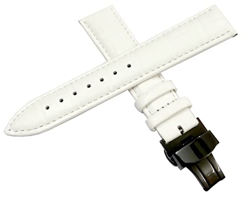 Image of 18mm 19mm 20mm 21mm 22mm 23mm 24mm Genuine Leather Butterfly Deployment Clasp Buckle Watch Band Strap Black Dark Brown TAN Blue Rose Black Gold White