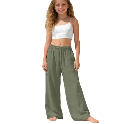 Pantalones de lino para niños y niñas de pierna ancha y cintura elástica