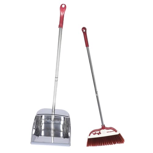 PACKOVE Escoba y Recogedor de Basura de Acero Inoxidable con Mango Ergonómico Cepillo de Cerdas Suaves para Limpieza Doméstica para Hogar y Habitaciones
