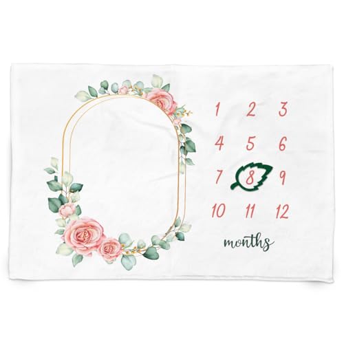 Image of SANDJEST Monthly Milestone Blanket for Girl 60x40 - Nursery Blankets for Pictures - Growth Chart Blanket Gifts Room Decor