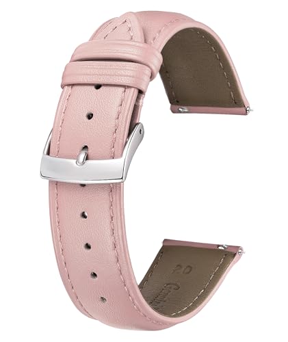 BINLUN Correas de Reloj de Cuero de Liberación Rápida 12mm 14mm 16mm 18mm 19mm 20mm 21mm 22mm Multicolor Correa de Reloj de Piel de Repuesto para Hombres y Mujeres para Reloj(Rosa,20mm)
