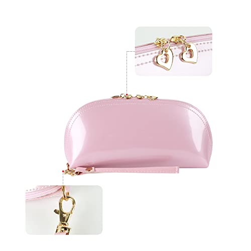 ZLMBAGUS Fashion Cosmetic Bag Patent Leather Makeup Pouch Wristlet Zipper Makeup Case Holder Coin Purse Clutch Pink by ZLM BAG US - Image 3
