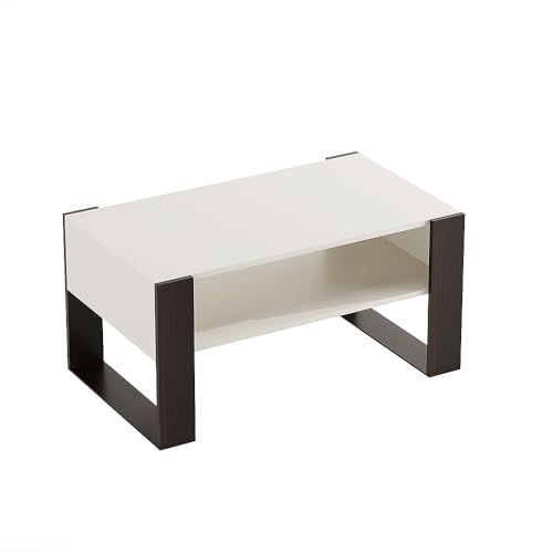 Image of FURNEASER Witely Coffee Table Modern Centre Table with Storage Shelves, Teapoy, Centerpeice Tea & Coffee Table for Living Room, Engineered Wood, Matte Finish (CT-LR-WH)