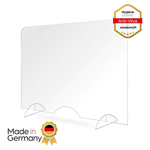 Schutz aus Plexiglas (BxH) 100x75 cm, Acryl-Glas, Niesschutz, Hustenschutz als Thekenaufsteller o. Tischaufsatz, Made in Germany