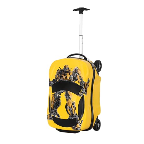 Image of Kids Ride On Trolley Bag for Boys & Girls | Hard Shell Cabin Luggage with 4 Wheels & Telescopic Handle | Lightweight Travel Suitcase for School Trips, Vacations & Holidays | Cartoon Design (Yellow)