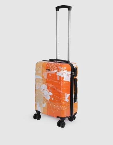 Image of TEAKWOOD LEATHERS Twin Printed 360 Degree Rotation Hard Cabin Trolley Bag (Orange, Small)