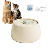 Ceramic Pet Feeding and Drinking Bowls, 1.3L/ 44oz Cat Water Fountain, Pet Drinking Fountain for Cats Dogs Indoor, Cat Water Dispenser with Filters, Silent Automatic Pet Water Fountain, Off White