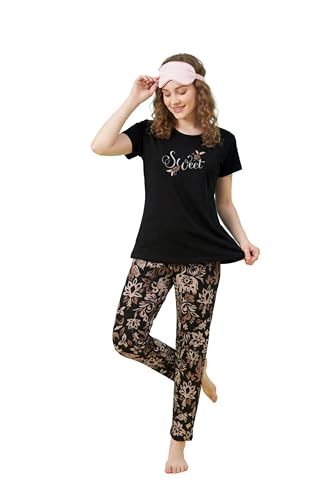 Image of Women's Pure Cotton Printed Night Suit | Sweet Graphic Top & Elephant Print Pyjama Set | Soft Round Neck Sleepwear