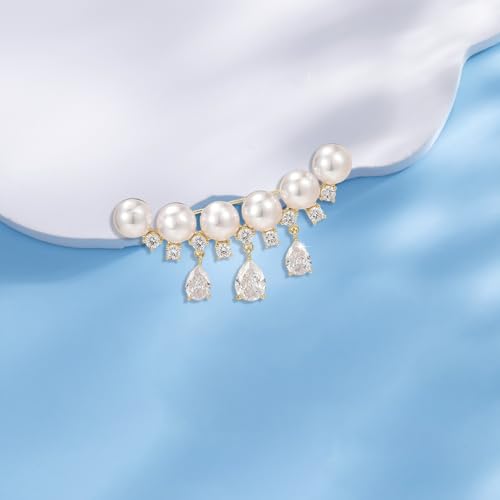 Image of Gold Crystal Flower Wreath Brooches for Womne Elegant Rhinestone Pearl Floral Brooch Pins Fashion Jewelry Brooch pin Accessories for Women Gift