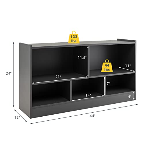 MEDIMALL 5-Cube Bookcase, 2 Tier 5 Cube Storage Organizer, Multipurpose Wooden Bookshelf for Living Room, Bedroom, Study, Kid’s Playroom (Grey) - Thumbnail 3