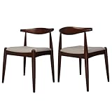 Koreyosh Wood Dining Chair Set of 2, Solid Birch Heavy Duty Kitchen Chairs, Mid Century Modern Armless Side Chair with Upholstered Faux Leather Seat, Curved Backrest, No Assembly Needed (Espresso)
