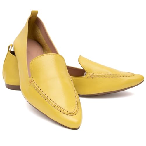 Sapatilha Mocassim feminina Pierrô couro legítimo cor amarela Tamanho:40;Genero:Feminino;Cor:Amarelo