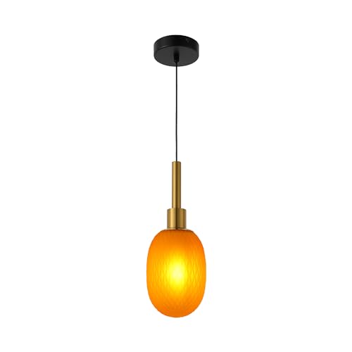 TEKLED Opalescent Ellipsoid Pendant Light with Gold Detail | E14 Fitting | Decorative Lighting Ceiling Light | Living Rooms Kitchens Bars Coffee Shops Restaurants | Small/Amber (Bulb not Included)