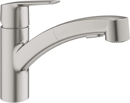 GROHE QUICKFIX Start | Grifo de fregadero 1 2  con teleducha | Supersteel | 30531DC1 | Inversor: con chorro laminar  con chorro concentrado Jet SpeedClean