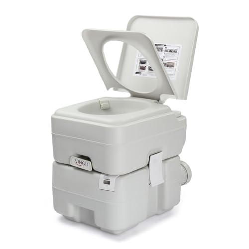 Image of VINGLI Portable 5.8 Gallon Camping Toilet w /Carrying Bag,Large Capacity Tank for Camping,Boat /Truck (White, 5.3 Gallon)