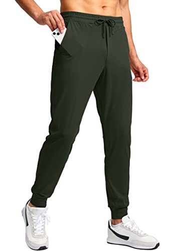 Pinkbomb Men's Joggers With Zipper Pockets Running Athletic Workout Pants Tapered Sweatpants For Men Golf Track (Olive Green, X-Large) #TOP20