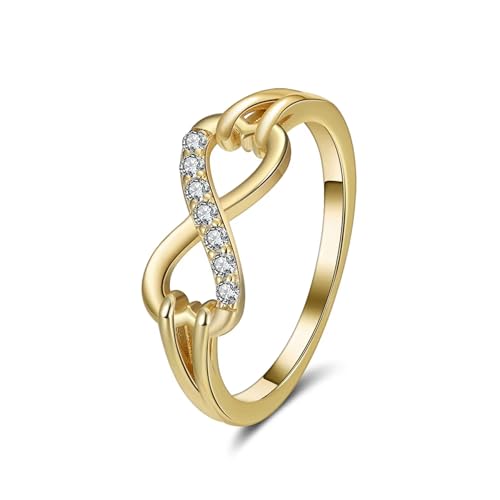 S925 Silver/10K/14K/18K Gold Infinity Diamond Ring Women Wedding Engagement Rings for Anniversary Valentine's Day (Gold)
