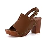 CUSHIONAIRE Women's Sisi Faux Wood Sandal +Comfort Foam & LiteSole Technology, Wide Widths Available, Brown 9