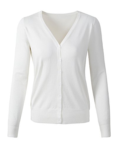 Durchgeknöpfte, langärmlige Damen-Strickjacke mit V-Ausschnitt, weiches Strickmaterial Gr. Small, weiß Cover