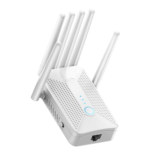 Repetidor WiFi Potente con 6 Antenas,Amplificador de Señal WiFi Cobertura 600 m²,Soporta 50+ Dispositivos, Modo Repetidor/Ap,Extensor WiFi con WPS,Fácil Instalación