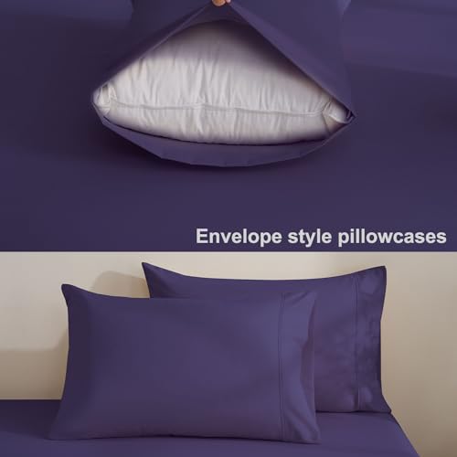 MCO Bedding Twin Bed Sheets Set - Soft Bed Sheets - Cooling Breathable Bedding Set with 16" Deep Pocket (3 Pieces, Twin, Purple Eggplant) — view 6