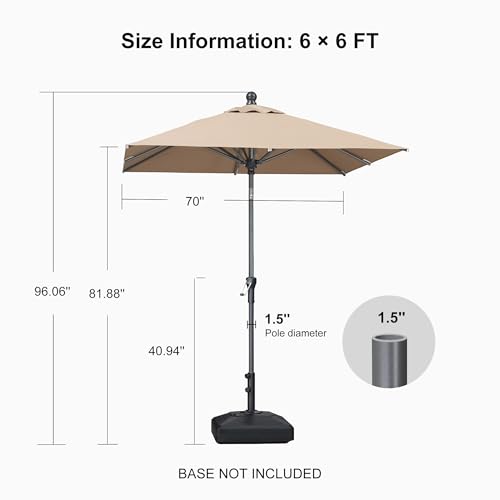 Image of PURPLE LEAF Patio Market Umbrella 6' x 6' Square Dual Tilt Taupe 8 Ribs