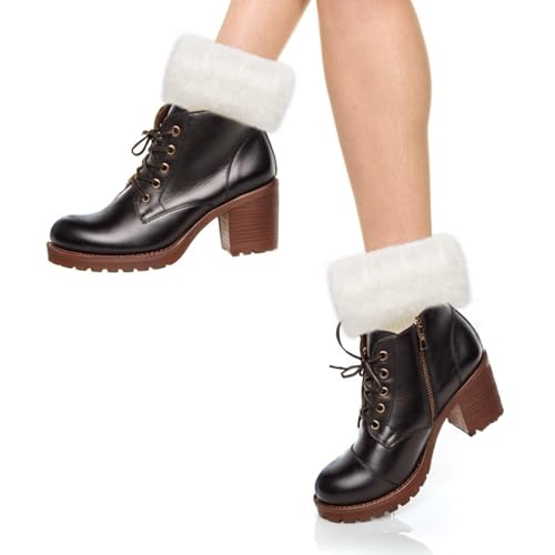 Image of Gvhntk Women Faux Fur Plush Leg Warmers Short Furry Fuzzy Leg Cuffs Women Winter Fuzzy Fur Knitted Boot Covers
