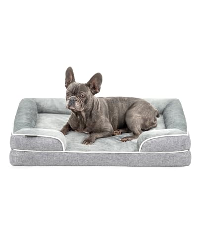 lionto Letto ortopedico per cani, 89x63x17 cm, con bordo rialzato, Cuscino robusto in flanella, fodera rimovibile e lavabile, antiscivolo, per cani piccoli, grandi e gatti, grigio