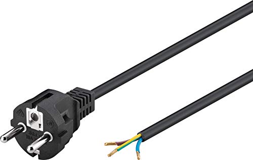 Goobay 51327 Cable de Contacto de protección Acodado para el Montaje/Clavija de Contacto de protección en línea Recta (Tipo F, CEE 7/7) para los Extremos de los Cables Sueltos/Negro / 1,5 Metros