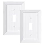 2-Pack Classic Beadboard Single Toggle Light Switch Cover Plate, Unbreakable Polycarbonate Decorative Switch Plate Covers, Pure White 1 Gang Wall Plate