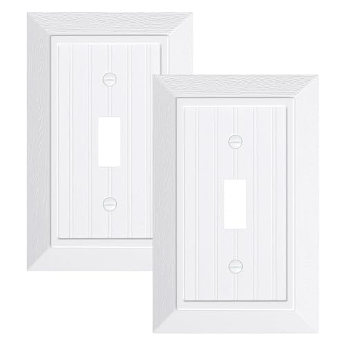 2-Pack Classic Beadboard Single Toggle Light Switch Cover Plate, Unbreakable Polycarbonate Decorative Switch Plate Covers, Pure White 1 Gang Wall Plate