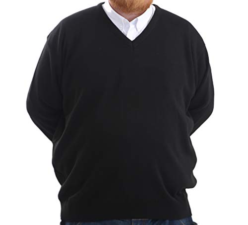 Brooklyn Clothing Mens Big Size V Neck Jumpers Soft Feel Acrylic Classic Fit King Size Sweater Long Sleeve (Black, 2XL)